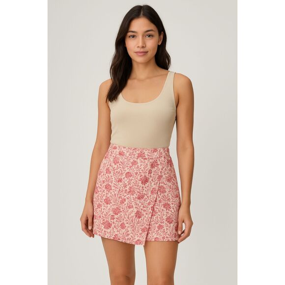 FREE PEOPLE Floral Cotton Mini Skort Red Sz 8 - Picture 1 of 6